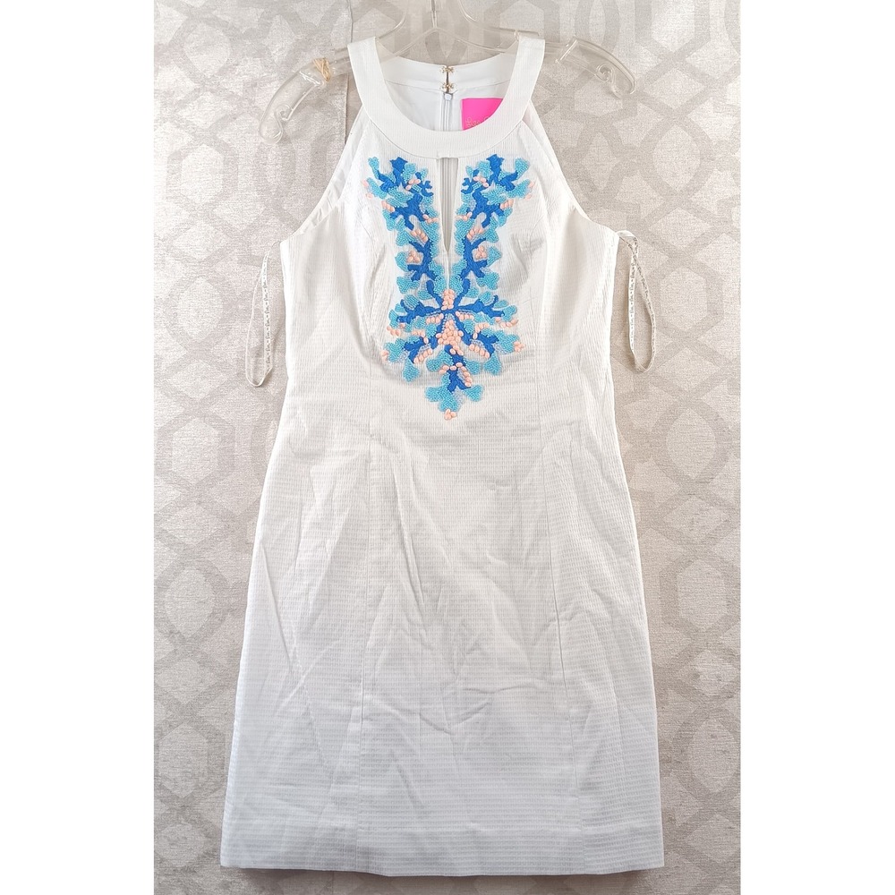 Lilly Pulitzer Jena Stretch Seersucker Embellished V-Neck Sheath Dress Size 0